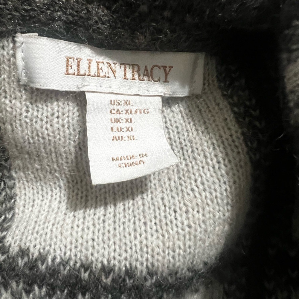 Ellen Tracy Gray and White Cowl Neck Sweater with Turtleneck - Picture 8 of 8